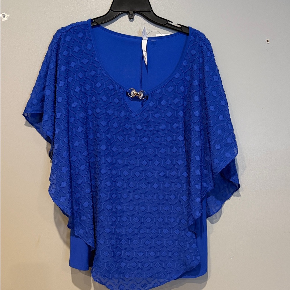 NY Collection Royal Blue Textured Blouse